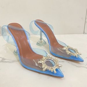 Begum slingback pointed toe stilettos in BLUE from Amina Muaddi